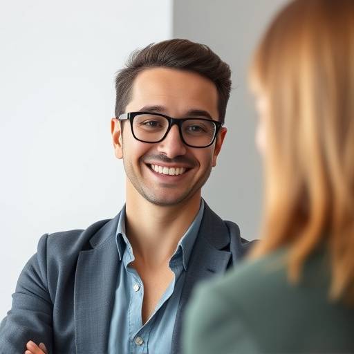 Professionele sollicitatiecoach geeft training aan een kandidaat, lachend en zelfverzekerd.